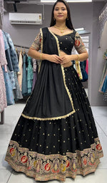 Impressive Black  Color Silk  Fabric Designer Lehenga