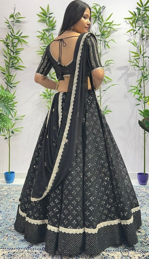 Dazzling Black Color Georgette  Fabric Party Wear Lehenga