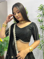 Dazzling Black Color Georgette  Fabric Party Wear Lehenga