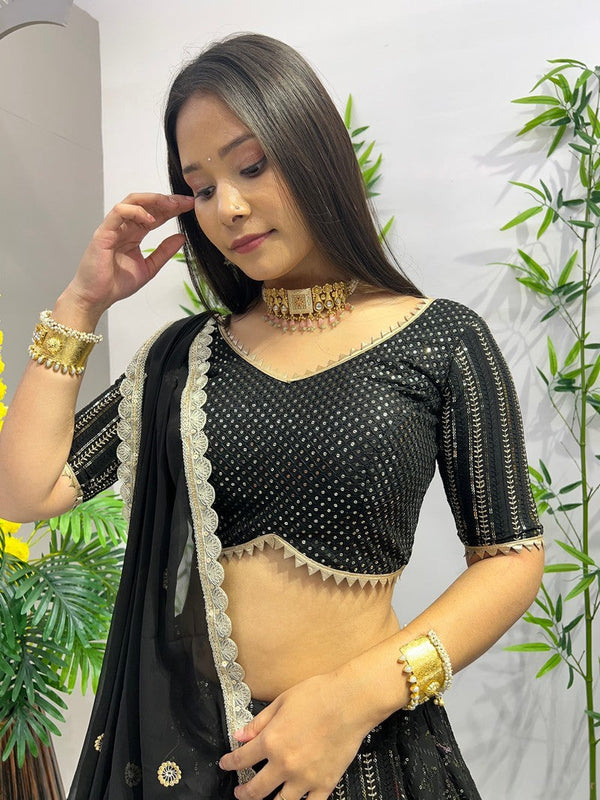 Dazzling Black Color Georgette  Fabric Party Wear Lehenga