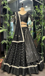 Dazzling Black Color Georgette  Fabric Party Wear Lehenga