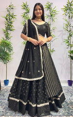 Dazzling Black Color Georgette  Fabric Party Wear Lehenga