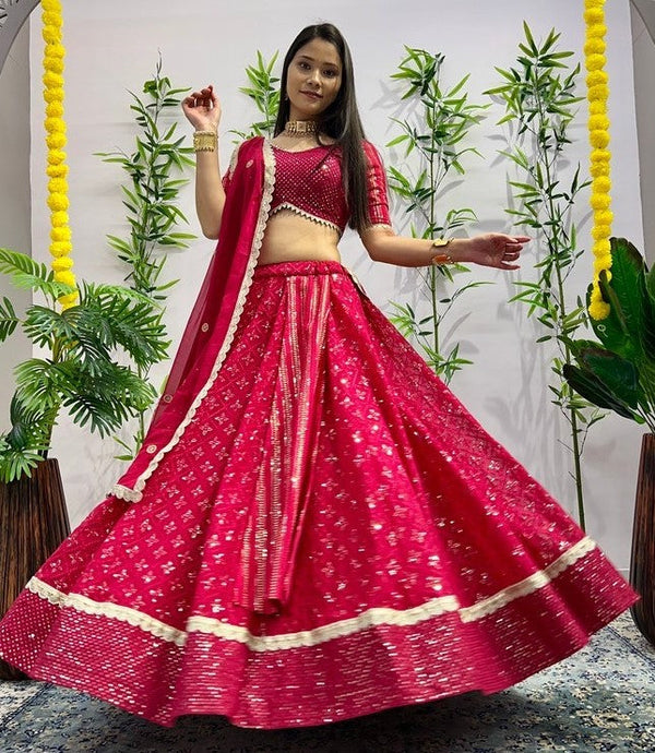 Dazzling Magenta Color Georgette  Fabric Party Wear Lehenga