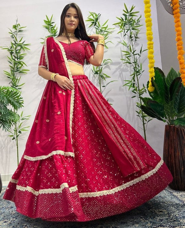 Dazzling Magenta Color Georgette  Fabric Party Wear Lehenga