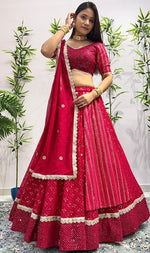 Dazzling Magenta Color Georgette  Fabric Party Wear Lehenga