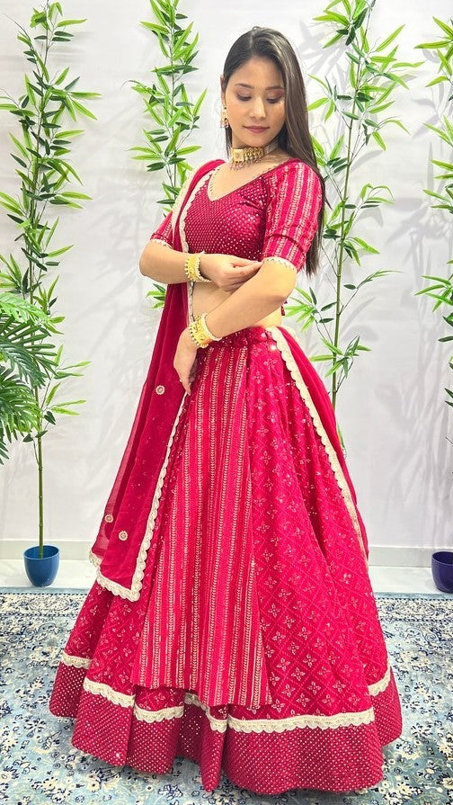 Dazzling Magenta Color Georgette  Fabric Party Wear Lehenga
