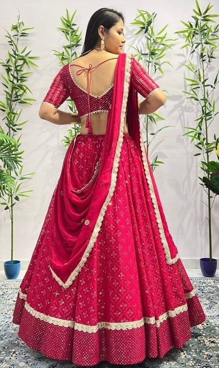 Dazzling Magenta Color Georgette  Fabric Party Wear Lehenga