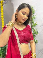 Dazzling Magenta Color Georgette  Fabric Party Wear Lehenga