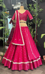 Dazzling Magenta Color Georgette  Fabric Party Wear Lehenga