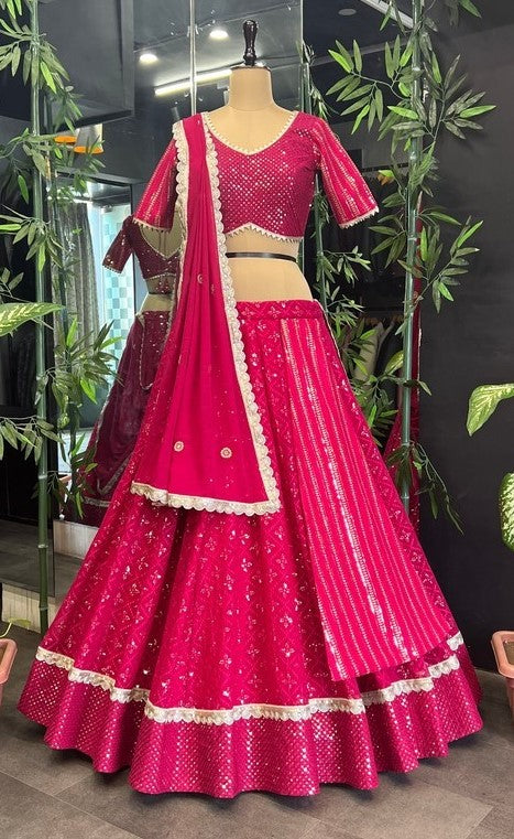 Dazzling Magenta Color Georgette  Fabric Party Wear Lehenga