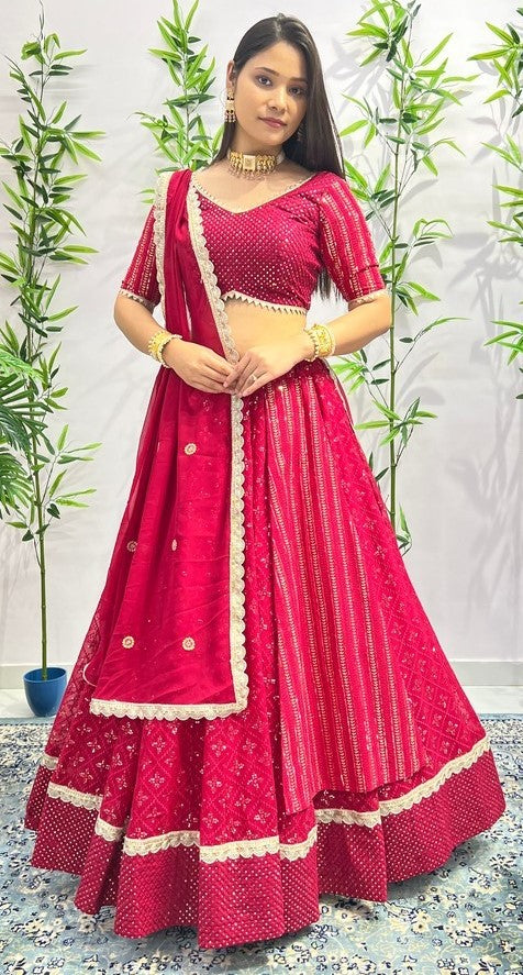 Dazzling Magenta Color Georgette  Fabric Party Wear Lehenga