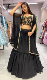 Dazzling Black Color Georgette Fabric Party Wear Lehenga