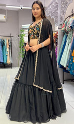 Dazzling Black Color Georgette Fabric Party Wear Lehenga