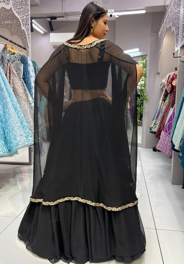 Dazzling Black Color Georgette Fabric Party Wear Lehenga