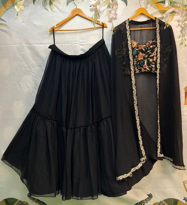 Dazzling Black Color Georgette Fabric Party Wear Lehenga