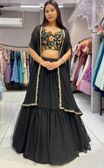 Dazzling Black Color Georgette Fabric Party Wear Lehenga