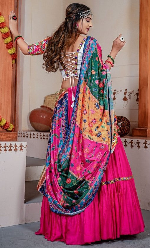 Dazzling Pink Color Rayon  Fabric Party Wear Lehenga