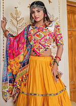 Dazzling Yellow Color Rayon  Fabric Party Wear Lehenga