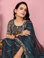 Graceful Teal Color Silk Fabric Designer Saree