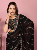Graceful Black Color Silk Fabric Designer Saree