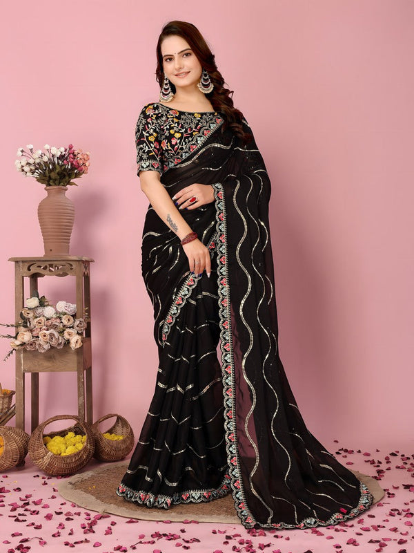 Graceful Black Color Silk Fabric Designer Saree