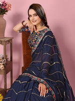 Graceful Navy Blue Color Silk Fabric Designer Saree