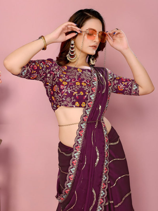 Graceful Wine Color Silk Fabric Designer Saree