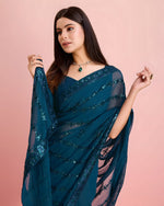 Beautiful Teal Color Georgette Fabric Designer Saree