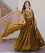 Dazzling Green Color Fandy Fabric Gown