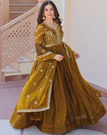 Dazzling Green Color Fandy Fabric Gown