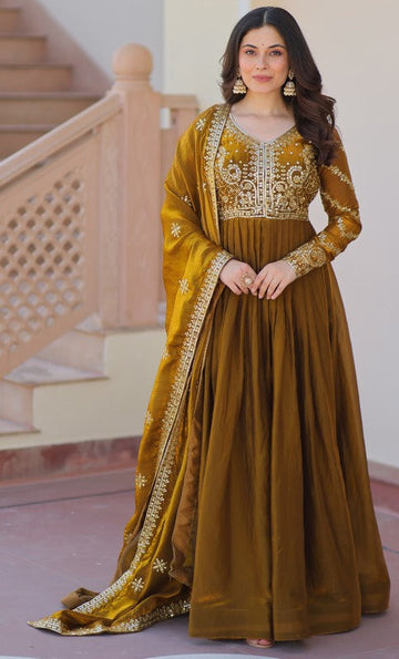 Dazzling Green Color Fandy Fabric Gown