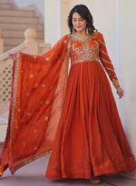 Dazzling Orange Color Fandy Fabric Gown