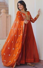 Dazzling Orange Color Fandy Fabric Gown