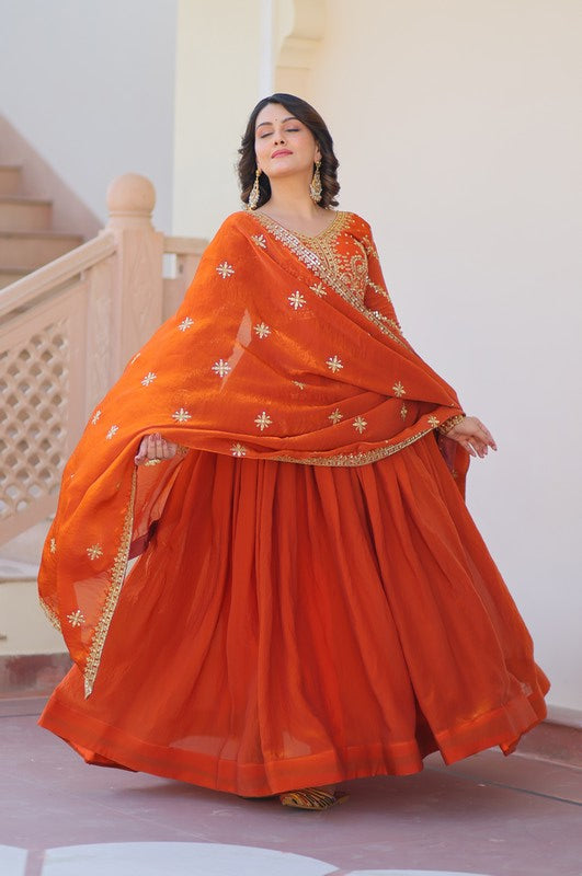 Dazzling Orange Color Fandy Fabric Gown