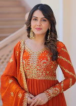 Dazzling Orange Color Fandy Fabric Gown