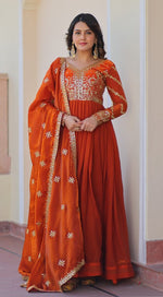 Dazzling Orange Color Fandy Fabric Gown
