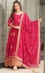 Dazzling Pink Color Georgette Fabric Gown