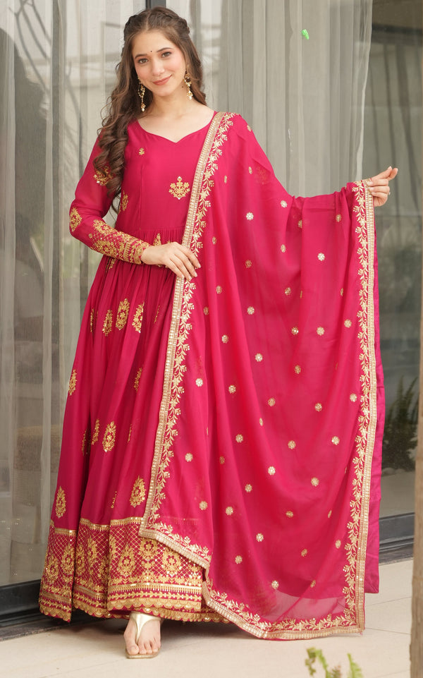 Dazzling Pink Color Georgette Fabric Gown