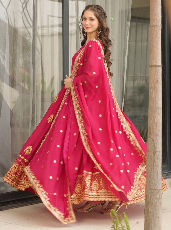Dazzling Pink Color Georgette Fabric Gown