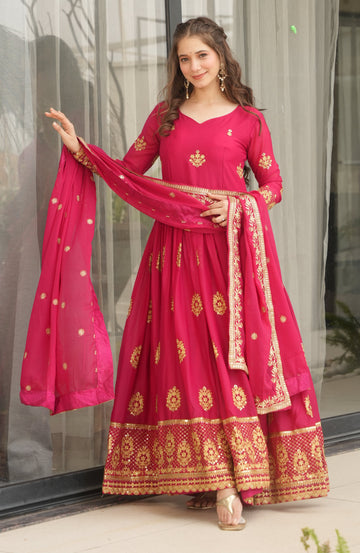 Dazzling Pink Color Georgette Fabric Gown