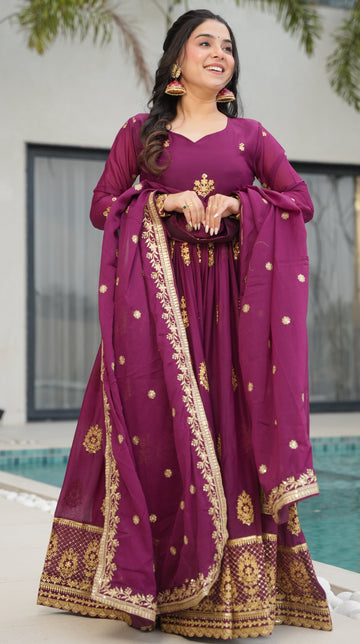 Dazzling Wine Color Georgette Fabric Gown