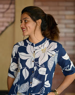 Divine Navy Blue Color Cotton Fabric Designer Kurti