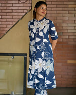 Divine Navy Blue Color Cotton Fabric Designer Kurti