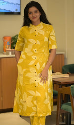 Divine Yellow Color Cotton Fabric Designer Kurti
