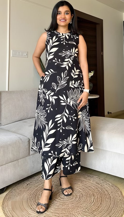 Divine Black Color Cotton Fabric Designer Kurti