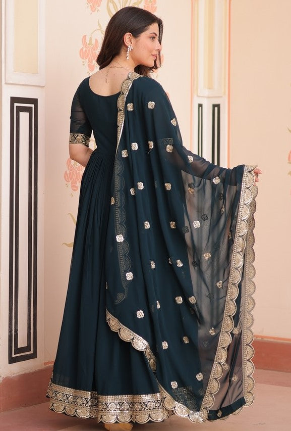 Amazing Green Color Blooming Fabric Gown