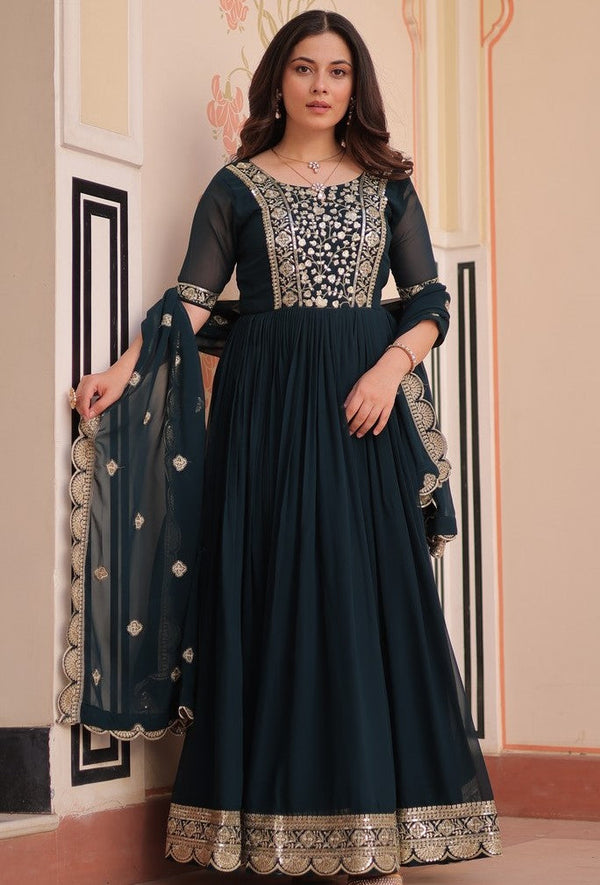 Amazing Green Color Blooming Fabric Gown