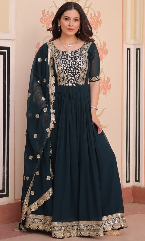 Amazing Green Color Blooming Fabric Gown