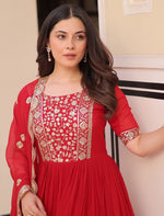 Amazing Red Color Blooming Fabric Gown