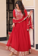 Amazing Red Color Blooming Fabric Gown